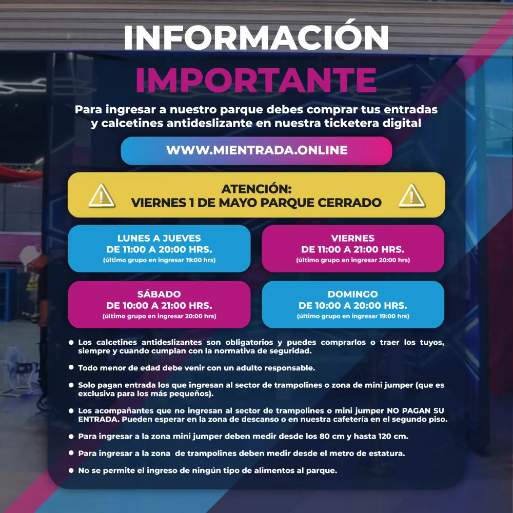 Horarios de Jumper Park Viña del Mar, compra de entradas online y requisitos de ingreso al parque de trampolines